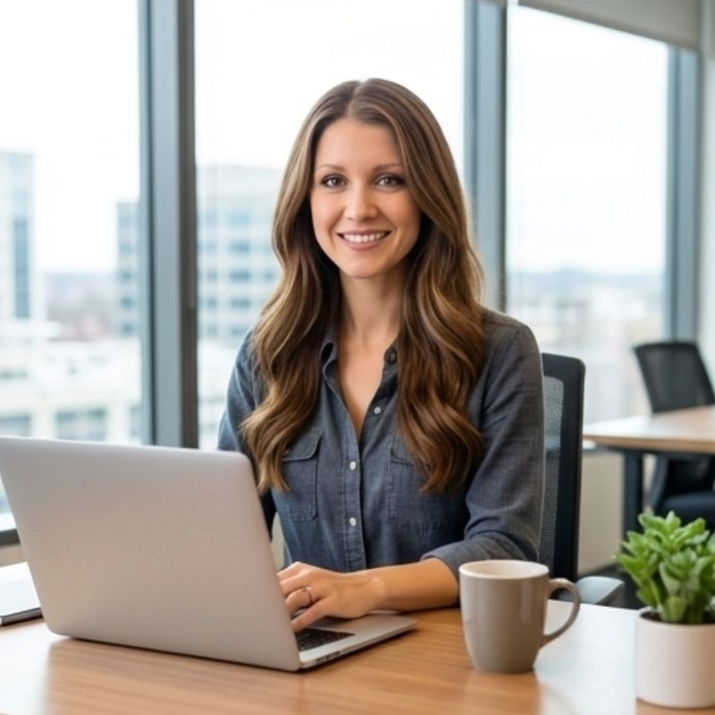 Ai woman sitting at laptop