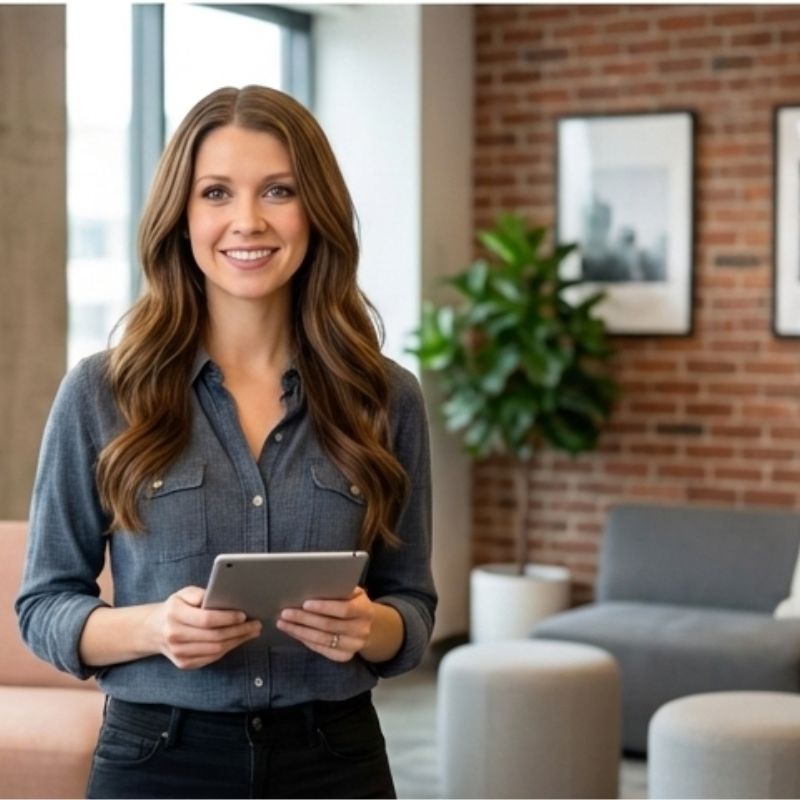 AI image of woman holding tablet computer