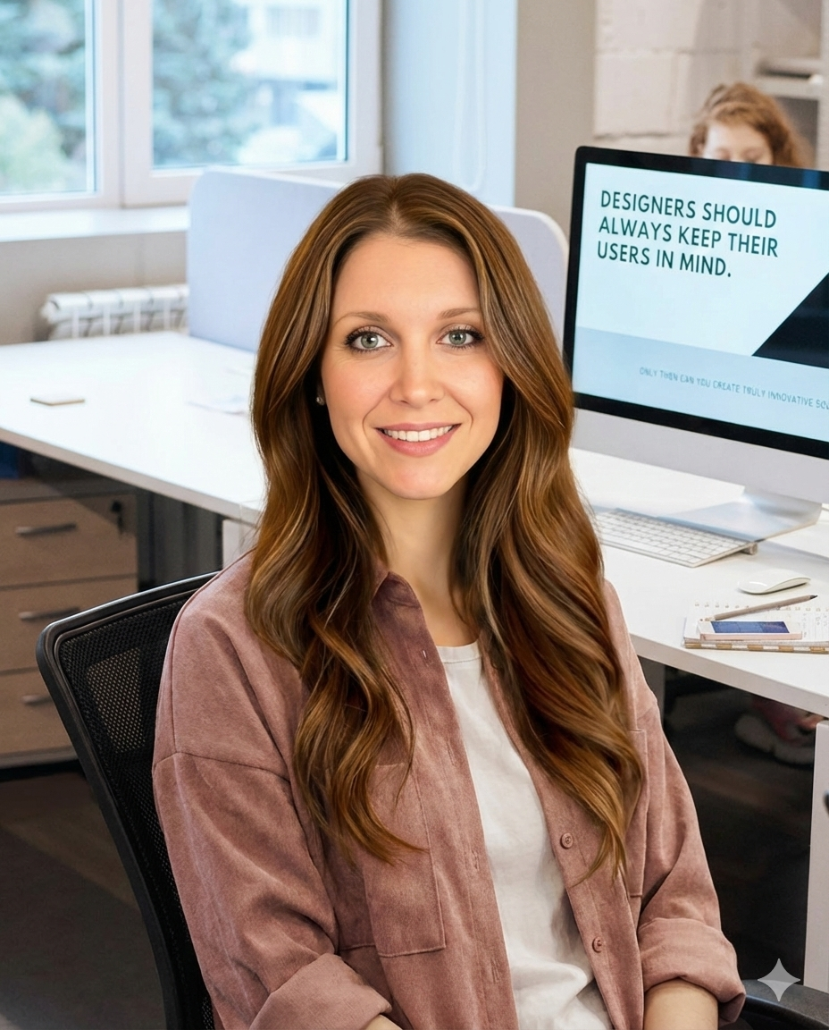 AI generated woman in front of computer monitor